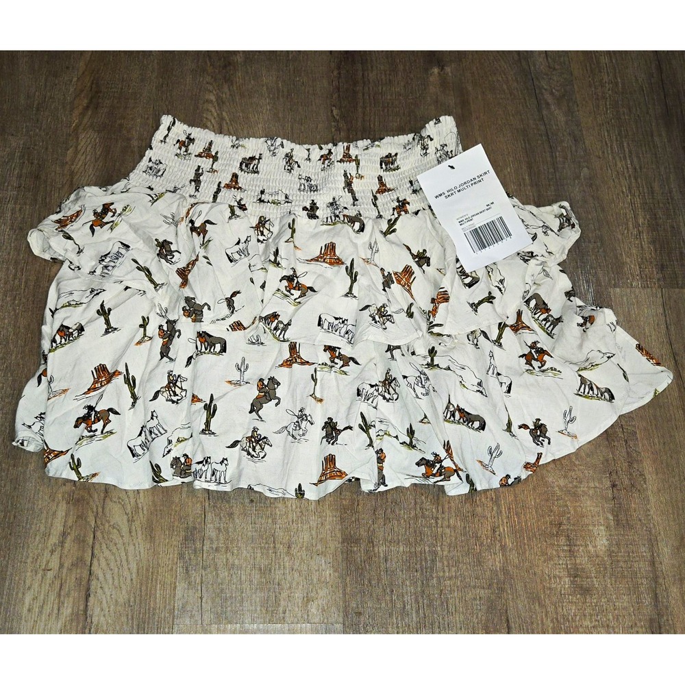 Hilo Women's Skater Skirt M Western Multicolor Short Pull On Elastic Ruffle